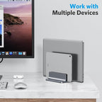 OMOTON [Updated Dock Version] Vertical Laptop Stand, Double Desktop Stand Holder with Adjustable Dock (Up to 17.3 inch), Fits All MacBok/Surface/Samsung/HP/Dell/Chrome Book (Grey)
