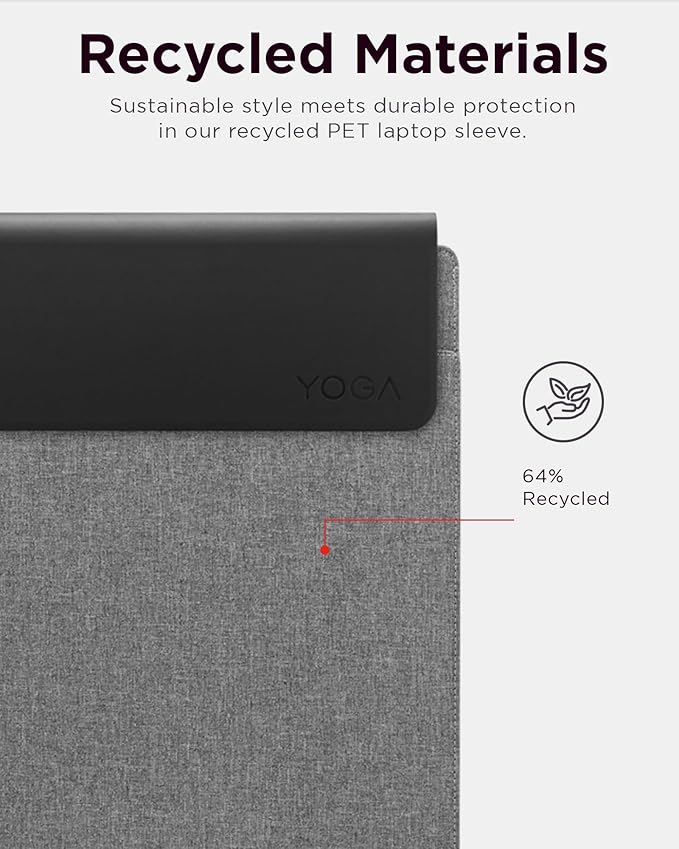 Lenovo Slim Laptop Sleeve 14 Inch Notebook/Tablet - Compatible with MacBook Air/Pro - Eco-Friendly Lightweight Case with Accessory Pocket & Magnetic Closure - Grey