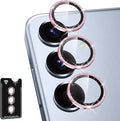for Samsung Galaxy S25 Plus Camera Lens Protector, Individual Metal Ring Tempered Glass Lens Cover, [Strong Adsorption] Scratch Resistant Ultra-Thin HD Clear Lens Cover, 1 Set-Pink Sparkly