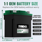 TYKOOL YTX14AHL-BS-STD LiFePO4 Lithium Motorcycle Battery,12.8V 7Ah,420CCA,Digital Readout,Powersports Battery, Fits for Motorcycle,ATV,Snowmobile,PWC. 2X Cranking Amps,5X Longer Life.Fast Charging
