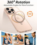 MAGIC JOHN 360° Rotatable Magnetic Invisible Stand for iPhone 15 Pro Case [Anti-Slip Grip] [Compatible with MagSafe] 16FT Shockproof for iPhone 15 Pro Case with Kickstand, Rose Gold