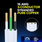 Maximm Cable 20 Ft 360° Rotating Flat Plug Extension Cord, 16/3 AWG Multi 3 Outlet 3-Prong Grounded Wire- White - UL Certified