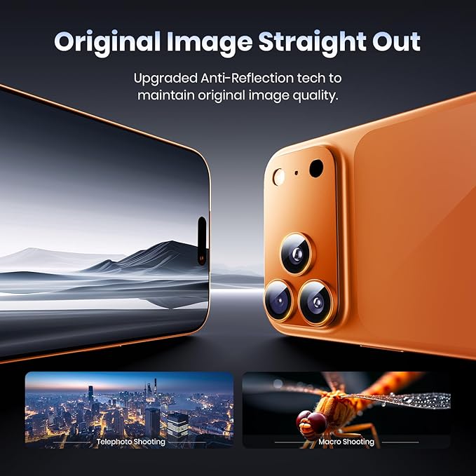 Hoerrye for iPhone 17 Pro Max Camera Lens Protector - [12FT Shatterproof Military Grade] [Strong Adsorption] 9H+ Tempered Glass Camera Screen Full Protective Cover Case Friendly,Cosmic Orange