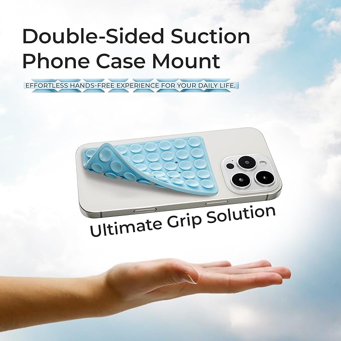 SUCKY Silicone Suction Phone Case Adhesive Mount - Anti-Slip Holder, Hands-Free Fidget Toy, Phone Accessory for iPhone and Android (Blue, Double V2)