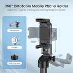 Mini Tripod with Dual Fill Lights, Portable Selfie Stick with Wireless Remote, Pocket Size Phone Tripod with Cold Shoe for iPhone/Android, Vlogging & Live Streaming（Black）