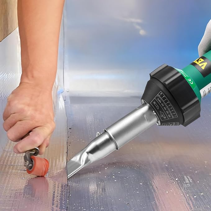 VEVOR Hot Air Plastic Welder, 1600W Hot Air Torch Pistol, 122-1112℉ PVC TPO Vinyl Heat Gun Welding Torch, Plastic Welding Roofing Kit with 2 Nozzles, Silicone & Copper Seam Roller for PP/PE/PVC Sheet