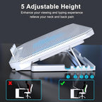 LIENS Laptop Cooling Pad with Adjustable Height Two 5.1 Inches Fan 2 USB Ports Suitable for 12"-15.6" Laptops（White）