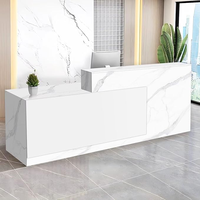 Reception Desk with Counter Modern Checkout Counter with Lockable Drawer Keyboard Tray Receptionist Desk for Office Salon Reception Table K Left 55inch/140cm