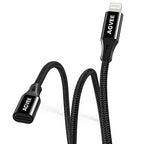 AGVEE [6.6ft Lightning Extension Cable Braided Female to Male Extender Cord for iPhone iPad Charger, Data Sync Video Audio & Charging Connector Adapter, Black