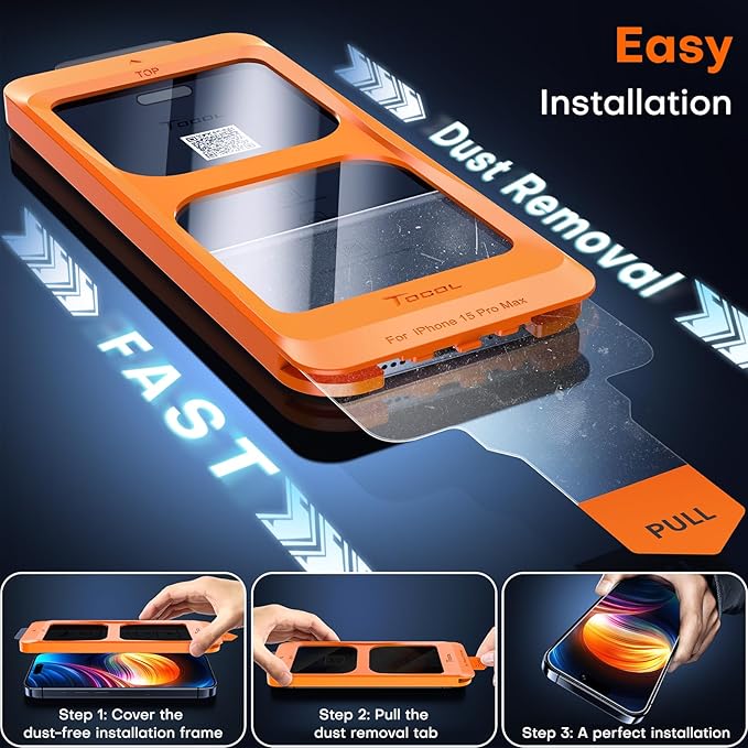 TOCOL for iPhone 15 Pro Max Privacy Screen Protector True 25°Anti Spy 9H+ Hardness Tempered Glass Full Coverage Easy Installation Anti Dust Plugs 2 Pack