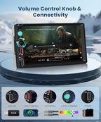 2 DIN Car Stereo Wireless Carplay&Android Auto, USB-C Head Unit 7” Touch Screen Car Radio Volume Knob Bluetooth EQ FM Mirror Link Double USB-A TF +Rearview Camera