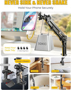 LISEN Gooseneck Phone Holder for Bed Magsafe Phone Stand for iPhone 16 15 Stand Holder for Desk Adjustable for Magsafe Accessories Recording for iPhone Mount for Filming Camera Laying Down