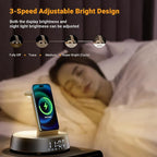 Alarm Clock with Wireless Charging Station, Clock for Bedroom with Dimmable Night Light Bluetooth Speaker, Wireless Charger Dock Station for iPhone 17 16 15 14 13 12 Pro Max, Apple Watch