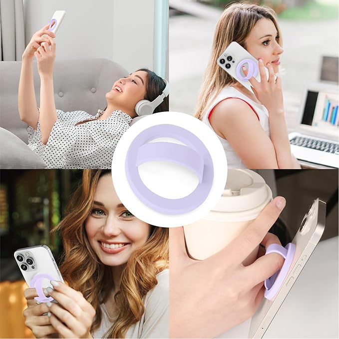 Magnetic Silicone Ring Grip Phone Holder, Loop Grip Phone Holder,Magnetic Phone Loop,Magsafe Phone Grip,Compatible with Magsafe for iPhone 16/15/14/13/12 Series (Purple)