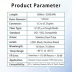 1000M/3281FT LC to LC Armored Outdoor Fiber Optic Cable, Single Mode Duplex 9/125μm SMF Fiber Patch Cord, OS1/OS2 Compatible, Black LSZH Jacket, Uniboot Jumper for FTTH, Data Center, Long-Distance Use