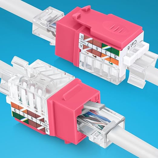 Everest 45° Angled RJ45 Cat6 Keystone Jacks 10-Pack in Pink - Slim Profile Female RJ45 Connectors - Cat 6 Keystone Jack - Compatible with 45° Angled Speed Termination Tool - 45Term (B0BL3GS7ZY)
