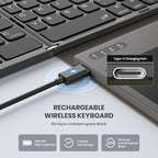 Foldable Bluetooth Keyboard, Portable Full Size Folding Keyboard with Large Touchpad, Numeric Keypad, PU Leather, Wireless TravelKeyboard for Windows iOS Android Mac(Grey)