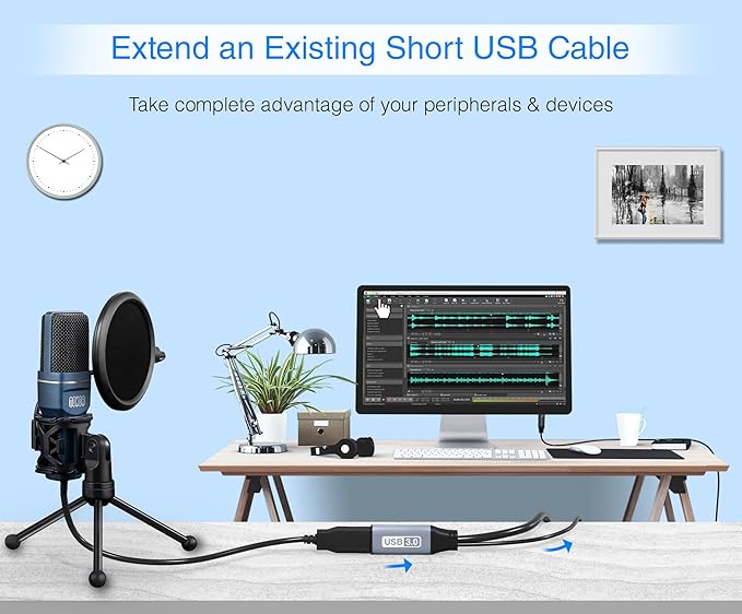 BlueRigger USB 3.0 Extension Cable (100FT, Active, 5Gbps, In-Wall CL3 Rated, Type A Male to Female Adapter Cord) - Long USB Repeater Extender for VR Headset, Printer, Hard Drive, Keyboard, Mouse, Xbox