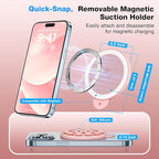 Magnetic Suction Cup Phone Mount for MagSafe Case, Silicone Hands-Free Grip Holder for iPhone and Android, Mirror Shower Phone Stand for Makeup FaceTime Gym Kitchen Bathroom, Peach Pink