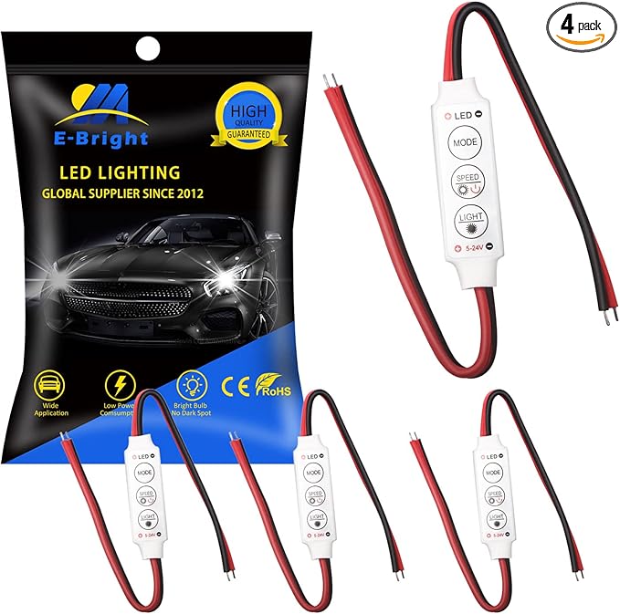 YM E-Bright LED Flash Strobe Controller for LED Strip Light Bulb Flasher Module Compatible with Car, Boat, Household DC 5V~24V Memory Function (Pack of 4)