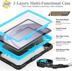 SEYMAC stock Case for Samsung Galaxy Tab A9+ Plus 11'', Full-Body Drop Protection Case with Screen Protector Pencil Holder [360° Rotating Hand Strap] &Stand, SkyBlue+Black