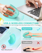 Lekvey Ergonomic Mouse, Vertical Wireless Mouse Rechargeable 2.4 GHz Optical Carpal Tunnel Mouse : 800/1200 / 1600 DPI, 6 Buttons, for Laptop, PC, Computer, Desktop, Notebook etc, Green