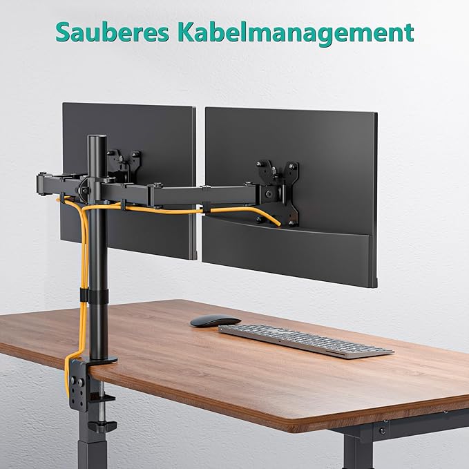 WALI Dual Monitor Stand for 13-27 inch Screens, Dual Monitor Mounts for 2 Monitors, 2 Monitor Desk Mount Holds up to 22 lbs, Height Adjustable Swivel Tilt Rotation, 75x75/100x100mm (M002), Black