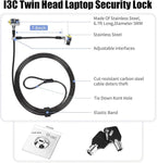 I3C Laptop Lock, Combination Security Lock Cable with Keys and Anchor Plate, Anti Theft Lock for Business Electronics, Monitors, Tablets, Smart Phones (2 Laptop Locks Head)