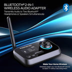 Monster Bluetooth Transmitter & Receiver, 2-in-1 Bluetooth Audio Adapter, Stream to/from NonBluetooth Devices, Stream TV to 2 Headphones, 33 ft Range, Analog & Digital, TV USB Powered, 3.5mm Aux Port