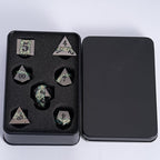 Black Glitter Metal Dice Set,Polyhedral Stripe DND Dice Set with Gift Box,RPG Solid Dungeons and Dragons Set 7pcs