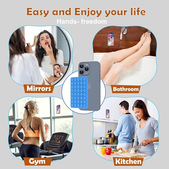 2PACK Silicone Double Sided Suction Phone Case Mount, Detachable Hands Free & Strong Grip Holder for Selfies & Videos, Compatible iPhone Android (Blue, 2Pack 40 Suction Cups)