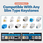 Everest 24 Port Keystone Patch Panel (1-Pack) - Removable 6-Port Panels - Use with Slim Profile Keystones ONLY (Wider Jacks May not fit Side by Side) - with Adjustable Rear Cable Management Bar