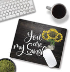 Sunflower 'You Are My Sunshine' Black Wood Gaming Mouse Mat - Square Waterproof Non-Slip Rubber Base Office Laptop Mouse Pad