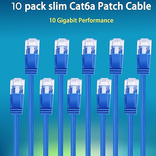 Rapink Patch Cables Cat6a 0.5ft (10 Pack) Slim, Cat6a Ethernet Patch Cable 10G Support, Snagless Cat 6 Patch Cable for Patch Panel to Switch, Flexiable Cat 6a Ethernet Cable with Gold Plated