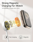 for Apple Watch Charger,3-in-2 Silicone Multi Charging Cable Travel Fast Charger Cord with USB C/Lightning Ports –Tangle-Free for iWatch Ultra/SE/10-1, iPhone 16-12/PS5/Nintendo Switch-4FT