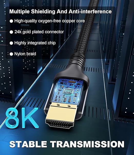Certified 10K 8K HDMI 2.1 Cable 1.64 FT, 48Gbps Ultra High Speed HDMI Cable with Ethernet 4K 240Hz 165Hz 144Hz 120Hz 8K60Hz eARC HDCP2.3 HDR10+ PC Laptop TV Monitor Projector
