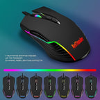 RedThunder K10 Wired Gaming Keyboard and Mouse and Wrist Rest Combo, RGB Backlit, Mechanical Feel Anti-ghosting Keyboard + 7D 7200 DPI Mice+Soft Leather Wrist Rest 3 in 1 PC Gamer Accessories(Black)