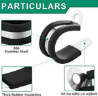 15pcs 1-1/2 Inch Stainless Steel Cable Clamps,Rubber Coated Cushioned Insulated Cable Clamp,Automotive Cable Wire Clamps,Pipe Clamps,Metal Clamp for Tube,Lines,Wire Cord Installation(Black,38mm)