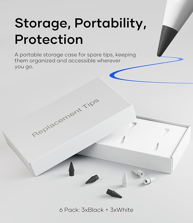 Replacement Pencil Tips for Apple Pencil Pro, Pen Tips for Apple Pencil 2nd Gen/1st Gen/USB-C, Wear-Resisting Pencil Nibs with Storage Box, Pen Nibs Set Compatible with Apple Pen (6 Pack, Black/White)