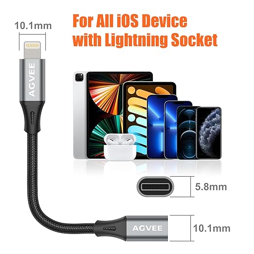 AGVEE 6.6ft Lightning Extension Cable, Braided Female to Male Extender Full Function Cord Compatible with iPhone iPad, Data Sync Video Audio & Charging Connector Adapter, Dark Gray