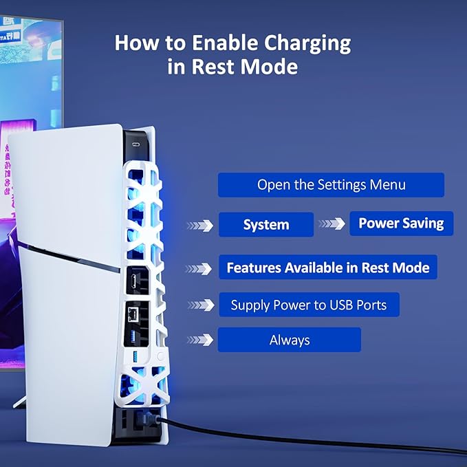 NexiGo PS5 Slim Silent Enhanced Cooling Fan with Adjustable Speed, Auto Power On/Off, with USB 3.0 Port, Efficient Cooling System for Both PS5 Slim Disc and Digital Editions (White)