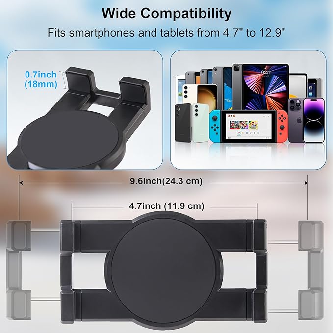 iPad Under Cabinet Mount, Kitchen Tablet Mount Holder, iPad Desk Mount w/Clamp, Aluminum Base&Metal Arm, 360° Rotation, Compatible with 4.7"-12.9" iPad Pro/Air/Mini/Kindles/Galaxy Tab/Phones