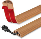 Floor Cord Cover for Wires on Floor Self Adhesive Cord Hider Floor Cable Management Wire Covers for Cords Protector Prevent Cable Trips Cord Cavity W 0.32" x H 0.32", Brown Wood, 10Ft