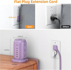 AiJoy Flat Plug Power Strip Tower with 9 Outlets and 5 USB Ports (2 USB C), 1200J Surge Protection with 1625W Extension Cord with Multiple Outlets for Dorm Home Office Supplies, Purple