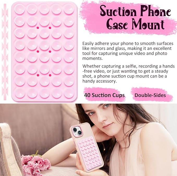 2 Pack Silicone Suction Cup Phone Case Mount Double Sided, Hands-Free Strong Grip Silicon Phone Holder, Non Slip Phone Accessories for Selfies and Videos (Lavender)