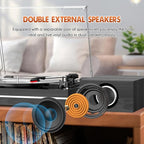 Vinyl Record Player with Dual Separate Stereo Speakers Vintage Turntable with BT Wireless Input Playback Belt Drive 3 Speed 3 Size Playback Record Player Support AUX Headphone Input RCA Out Auto Stop