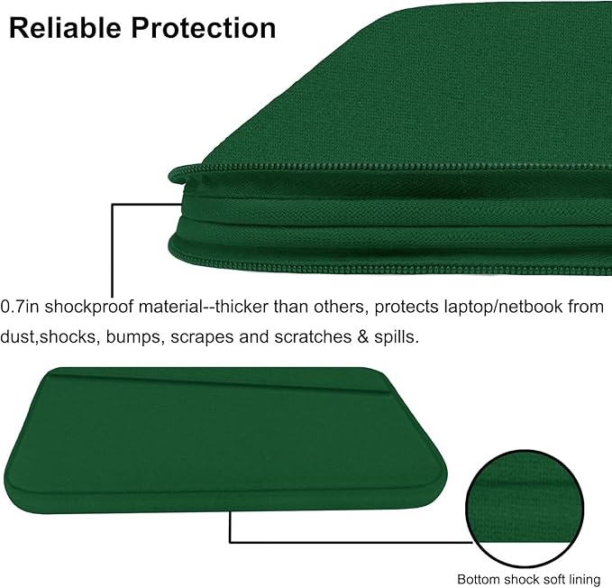 Laptop Sleeve 15.6 inch, Computer Carrying Bag Protective Case Handbag with Front Pocket, Slim Laptop Cover for 15-16 Inch HP, Dell, Lenovo, Asus, Dark Green