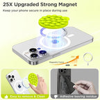 Magnetic Suction Cup Phone Mount for MagSafe Case, Silicone Hands-Free Grip Holder for iPhone and Android, Mirror Shower Phone Stand for Makeup FaceTime Gym Kitchen Bathroom, Neon Yellow