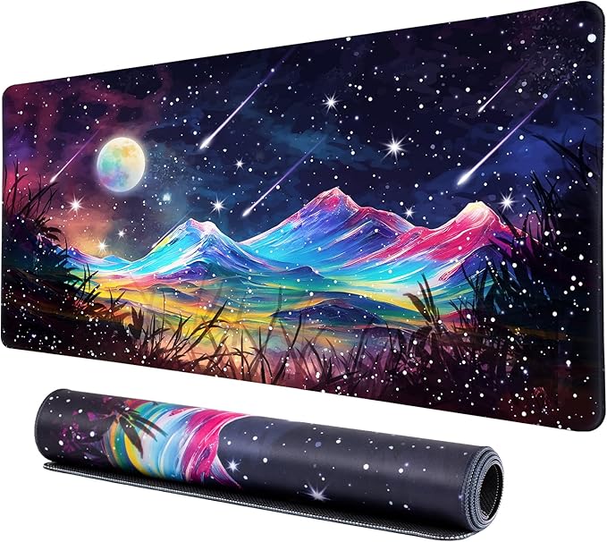 Lokigo Desk Pad Moon Meteor, Big Mouse Pad Mountains Boys Girls Extended Large Gaming Mouse Pad for Desk Non-Slip Rubber Base Stitched Edges DeskMat Work Office Laptop Keyboard DeskMatt