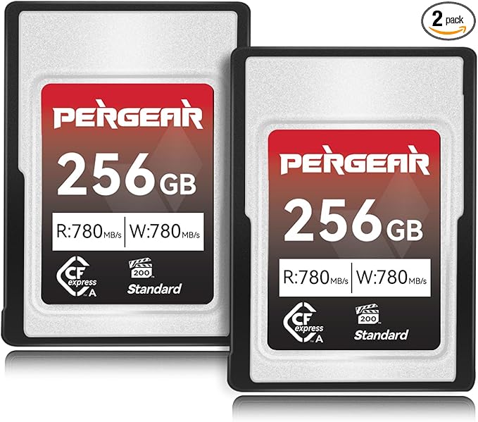 Pergear Upgraded 256GB CFexpress Type A Memory Card, Up to 780MB/s Read Speed & 780MB/s Write Speed for 4K 120P,8K 30P Recording, for Sony Alpha & FX Cameras, 2-Pack (Upgraded Version VPG200)
